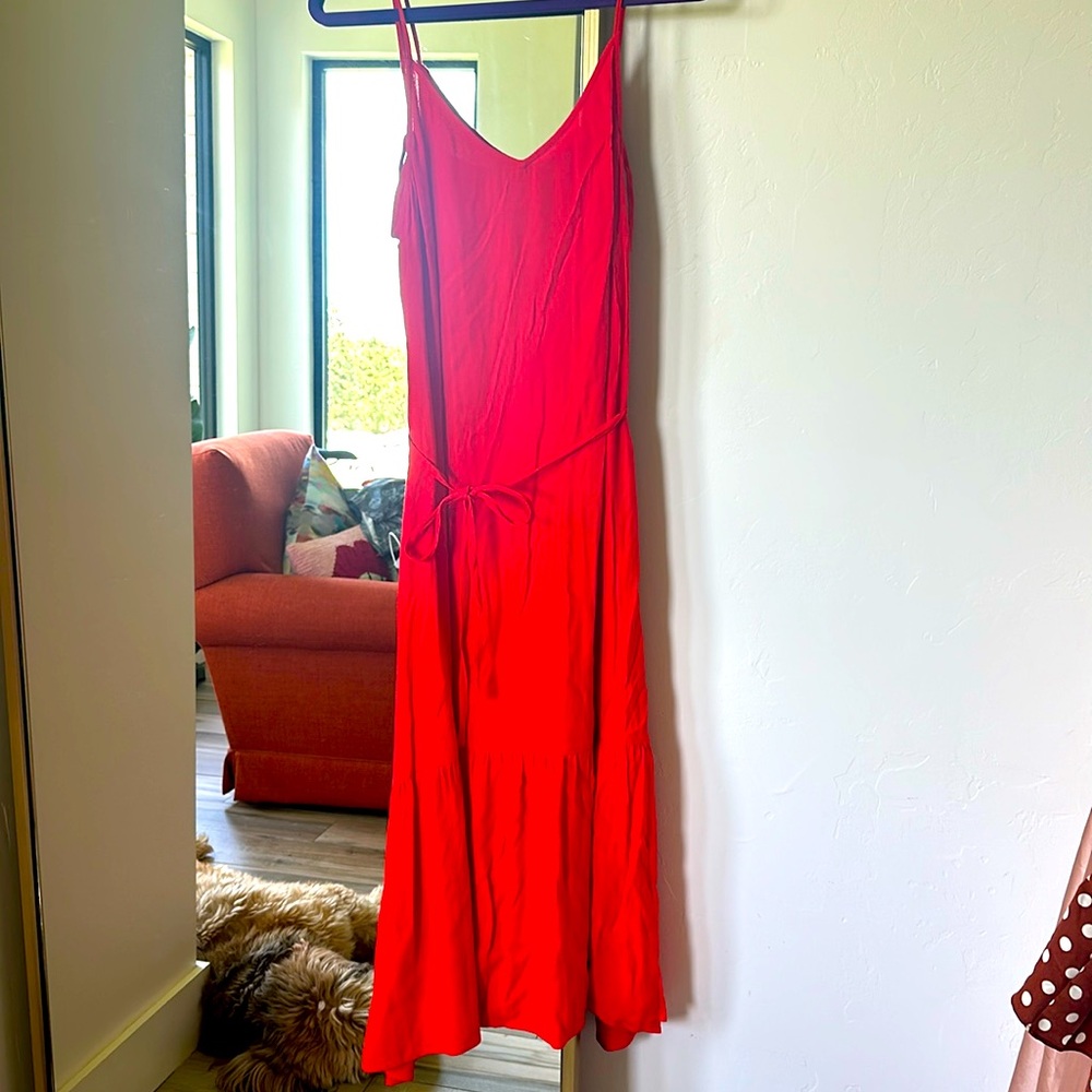 Red Maxi Slip Dress with Tie Waist